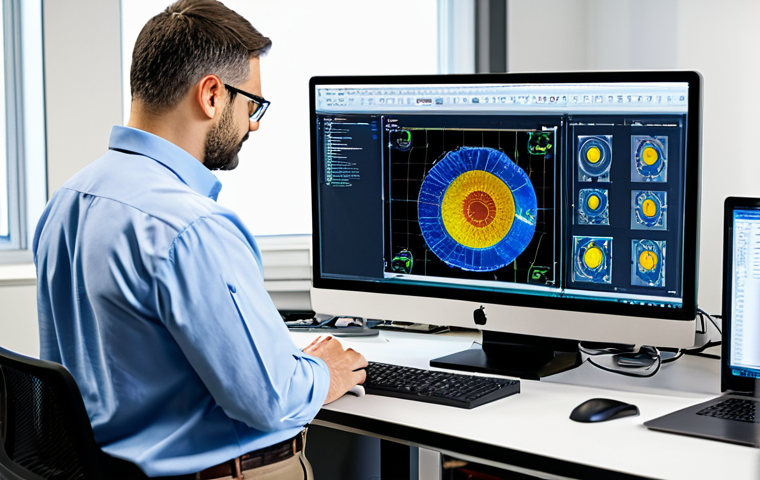 A highly skilled, professional adult male mold design engineer, wearing a modest business casual shirt and professional trousers, standing in a brightly lit, modern engineering office. He is looking intently at a large computer screen displaying a complex 3D CAD model of a plastic injection mold, with detailed flow analysis overlays. On his desk, there are technical drawings and a small, intricate physical mold component, suggesting hands-on expertise. The background shows blurred modern office equipment and another monitor with technical data, emphasizing a technologically advanced environment. The scene emphasizes precision, expertise, and the integration of digital tools in mold design. safe for work, appropriate content, fully clothed, professional dress, perfect anatomy, correct proportions, natural pose, well-formed hands, proper finger count, natural body proportions, professional photography, high quality.