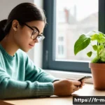 금형설계기능사 시험 준비의 심리적 관리 - A focused young adult student sitting at a tidy desk in a well-lit study corner, wearing casual, mod...