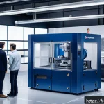 금형설계기능사 필수 이론 정리 - A highly detailed industrial workshop scene showcasing the mold design process: engineers in profess...